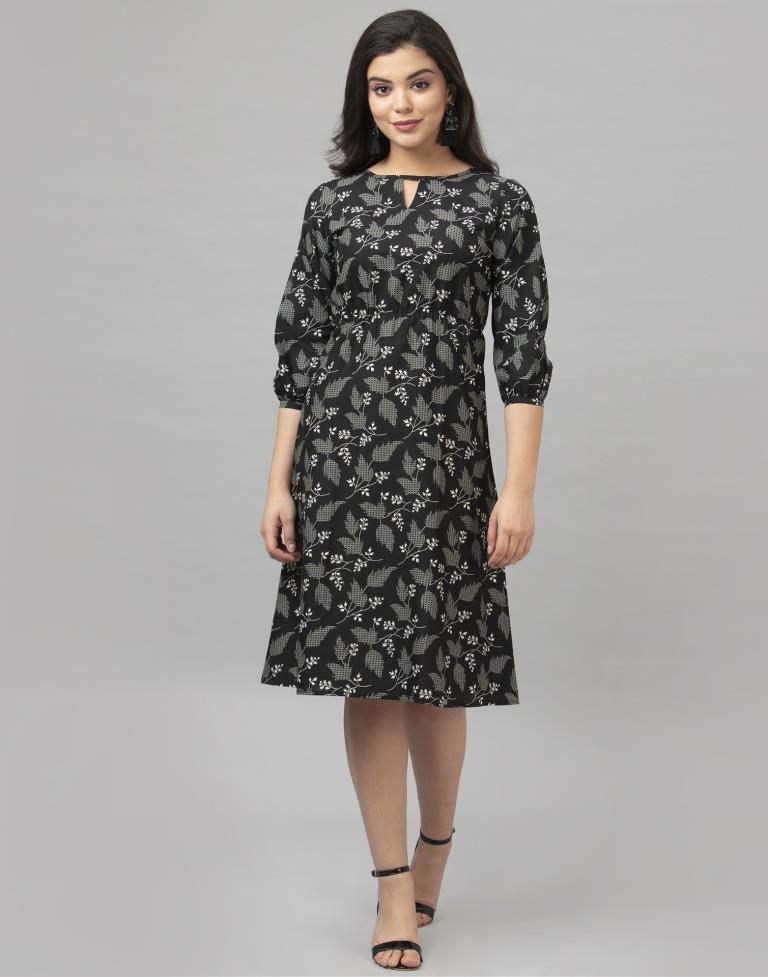 Black Coloured Digital Printed Crepe Dress | Sudathi