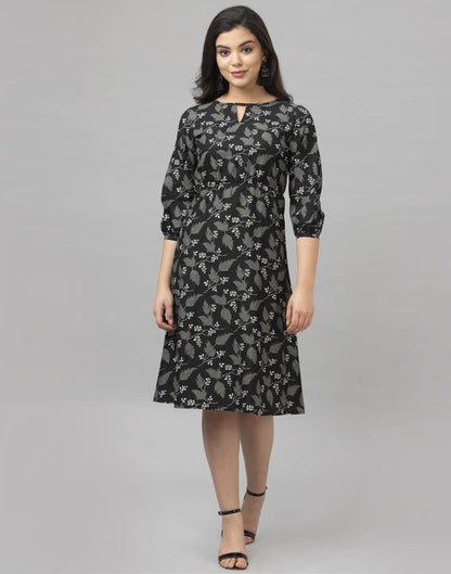 Black Coloured Digital Printed Crepe Dress | Sudathi