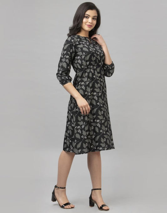 Black Coloured Digital Printed Crepe Dress | Sudathi