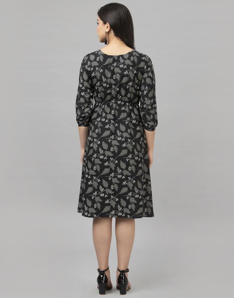 Black Coloured Digital Printed Crepe Dress | Sudathi