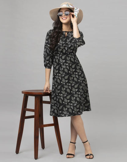 Black Coloured Digital Printed Crepe Dress | Sudathi