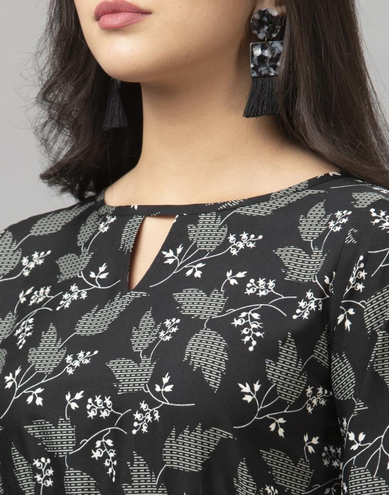 Black Coloured Digital Printed Crepe Dress | Sudathi