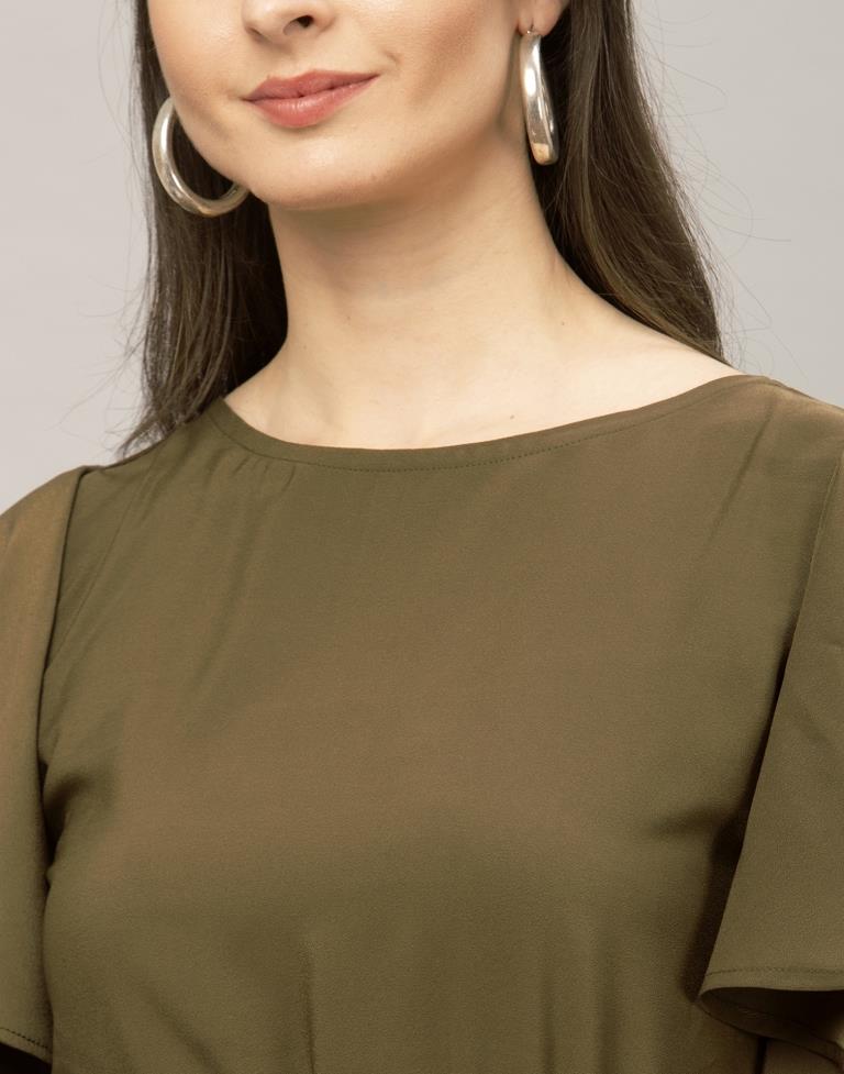 Olive Green Coloured Dyed Thick Georgette Dress | Sudathi