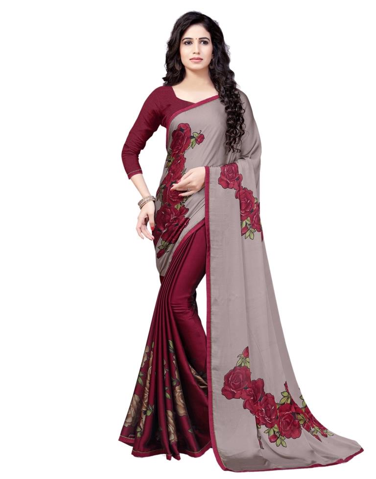 Maroon Coloured Chiffon Printed Partywear saree | Sudathi