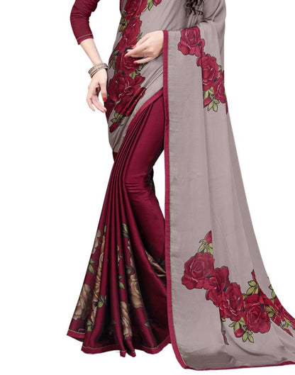 Maroon Coloured Chiffon Printed Partywear saree | Sudathi