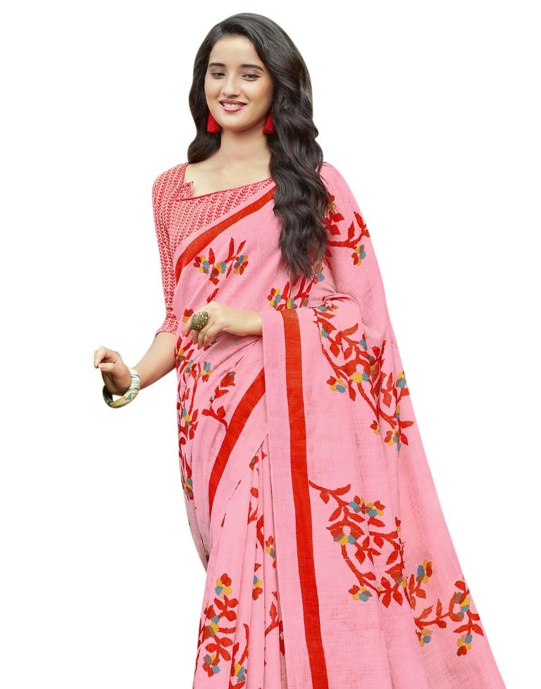 Pink Coloured Poly Cotton Printed Partywear saree | Leemboodi