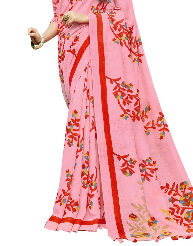 Pink Coloured Poly Cotton Printed Partywear saree | Leemboodi