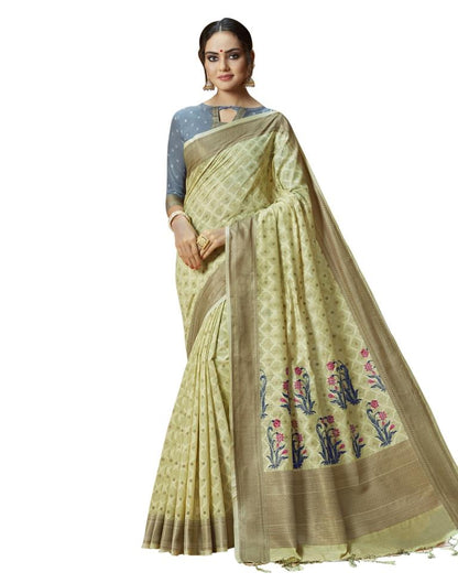 Green Coloured Cotton Silk Jacquard Partywear saree | Leemboodi