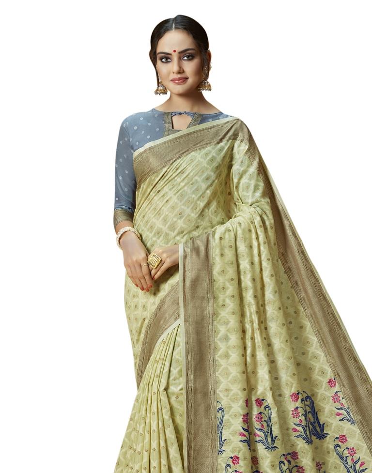 Green Coloured Cotton Silk Jacquard Partywear saree | Leemboodi
