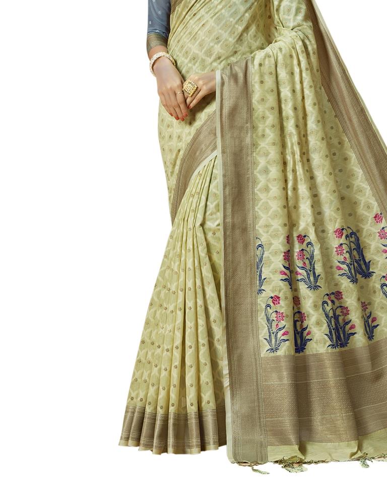 Green Coloured Cotton Silk Jacquard Partywear saree | Leemboodi
