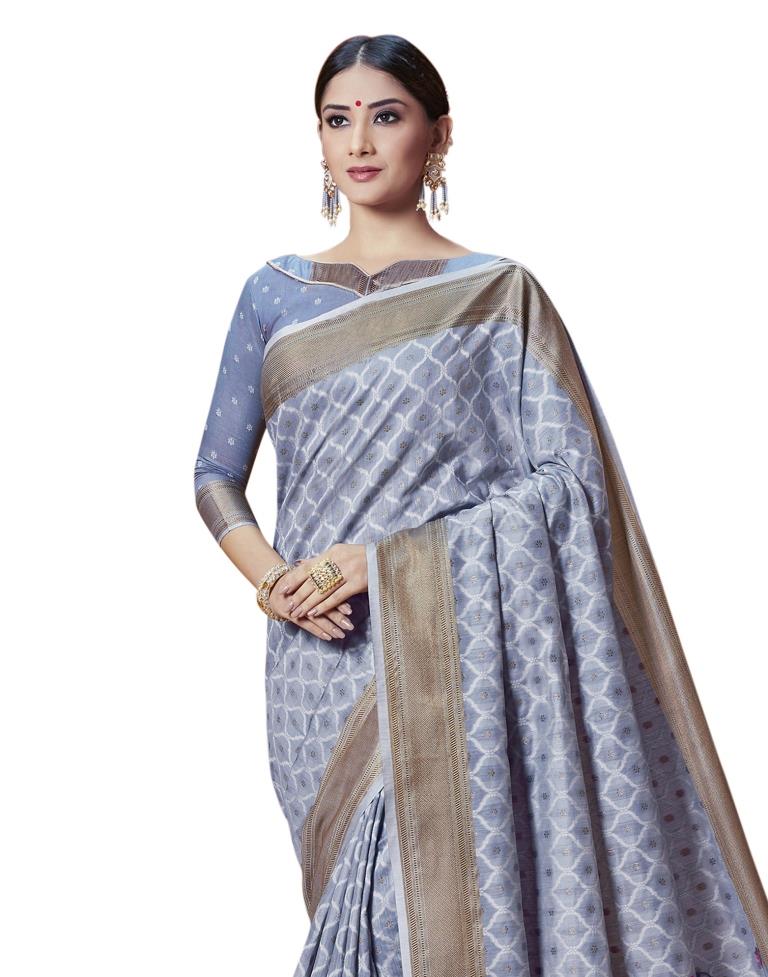 Grey Coloured Cotton Silk Jacquard Partywear saree | Leemboodi