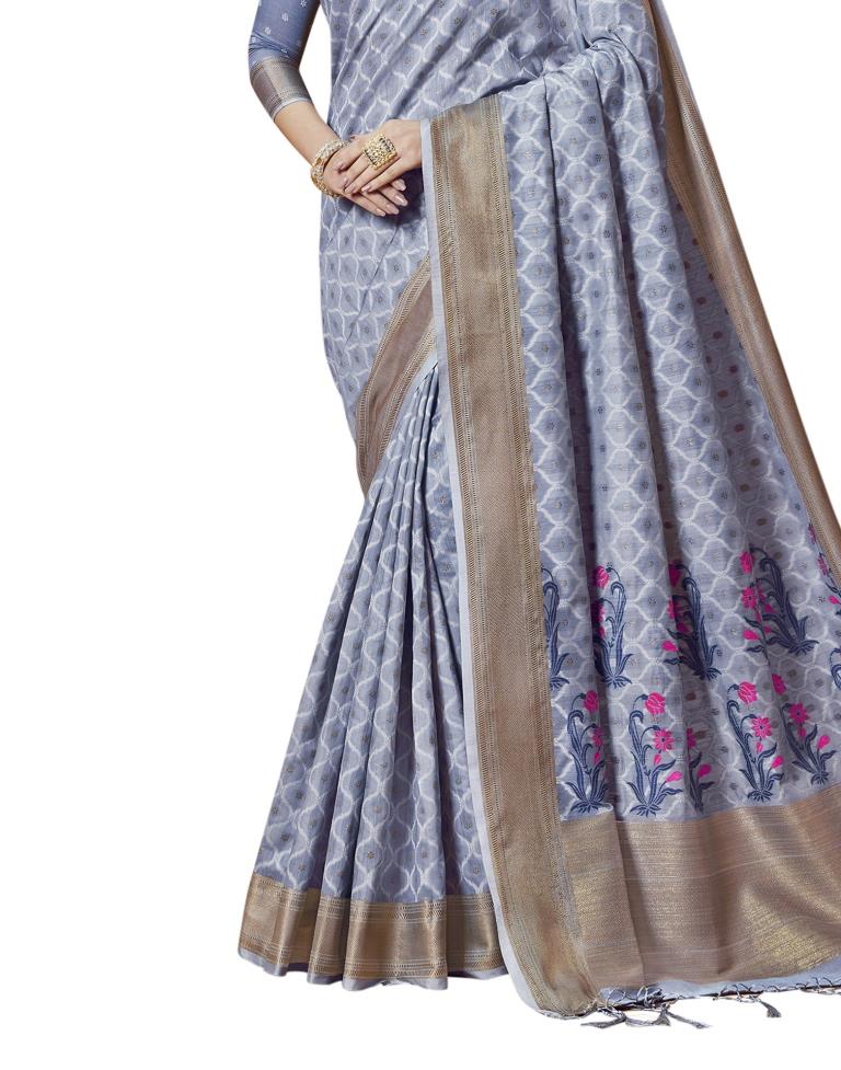 Grey Coloured Cotton Silk Jacquard Partywear saree | Leemboodi