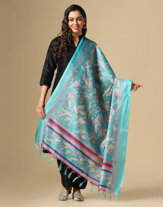 Blue Khadi Silk Dupatta | Leemboodi
