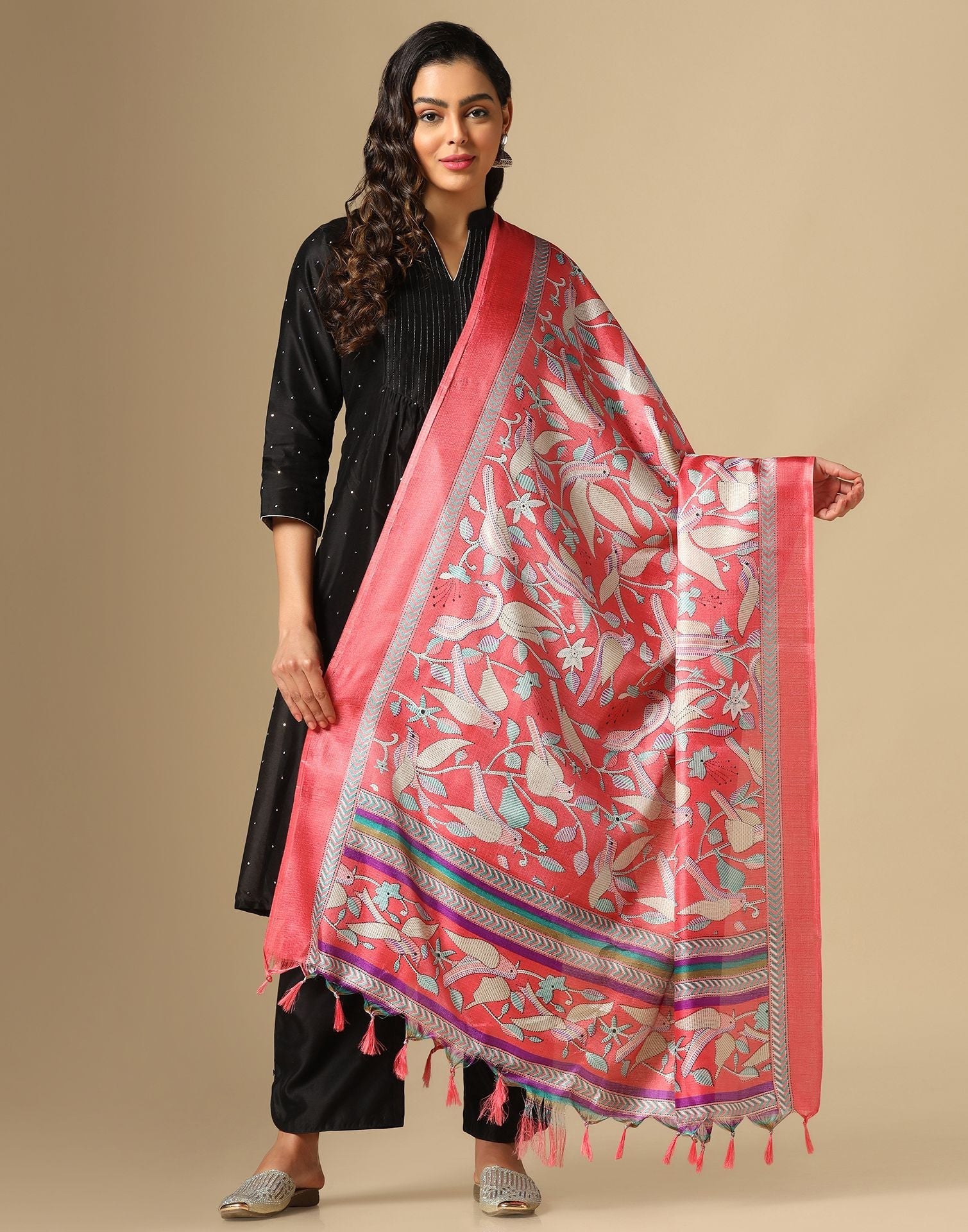 Pink Khadi Silk Dupatta | Leemboodi