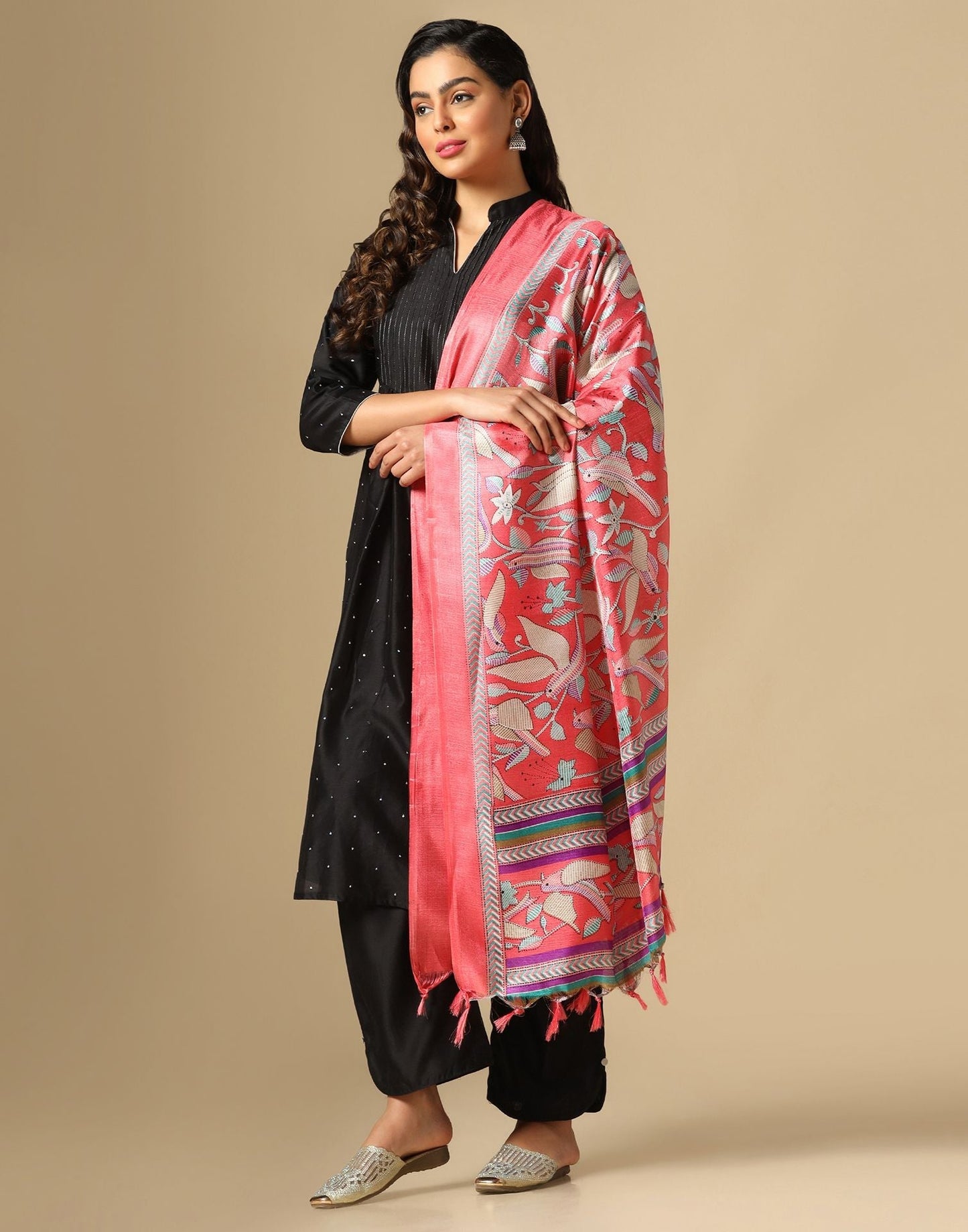 Pink Khadi Silk Dupatta | Leemboodi
