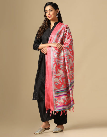 Pink Khadi Silk Dupatta | Leemboodi