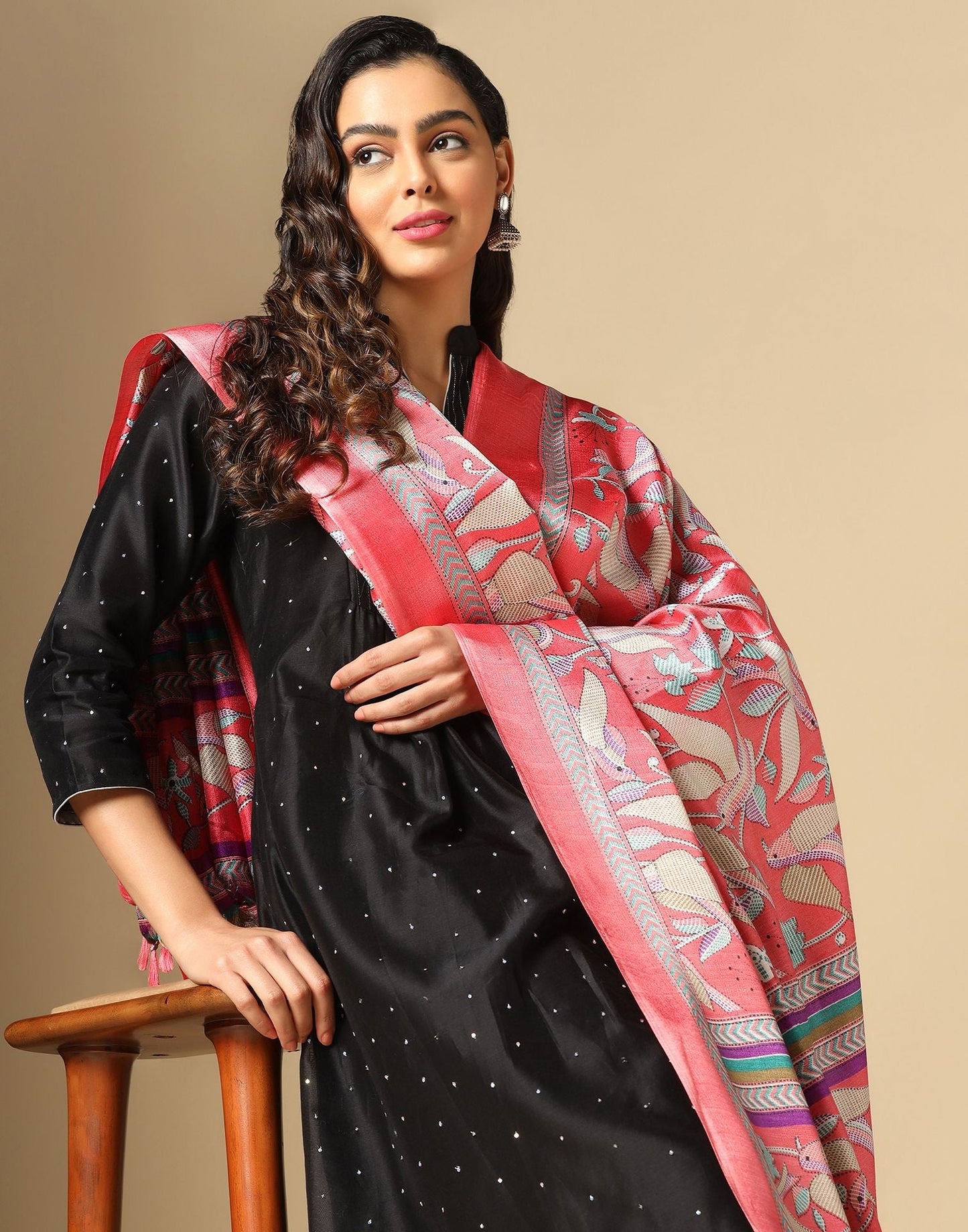 Pink Khadi Silk Dupatta | Leemboodi