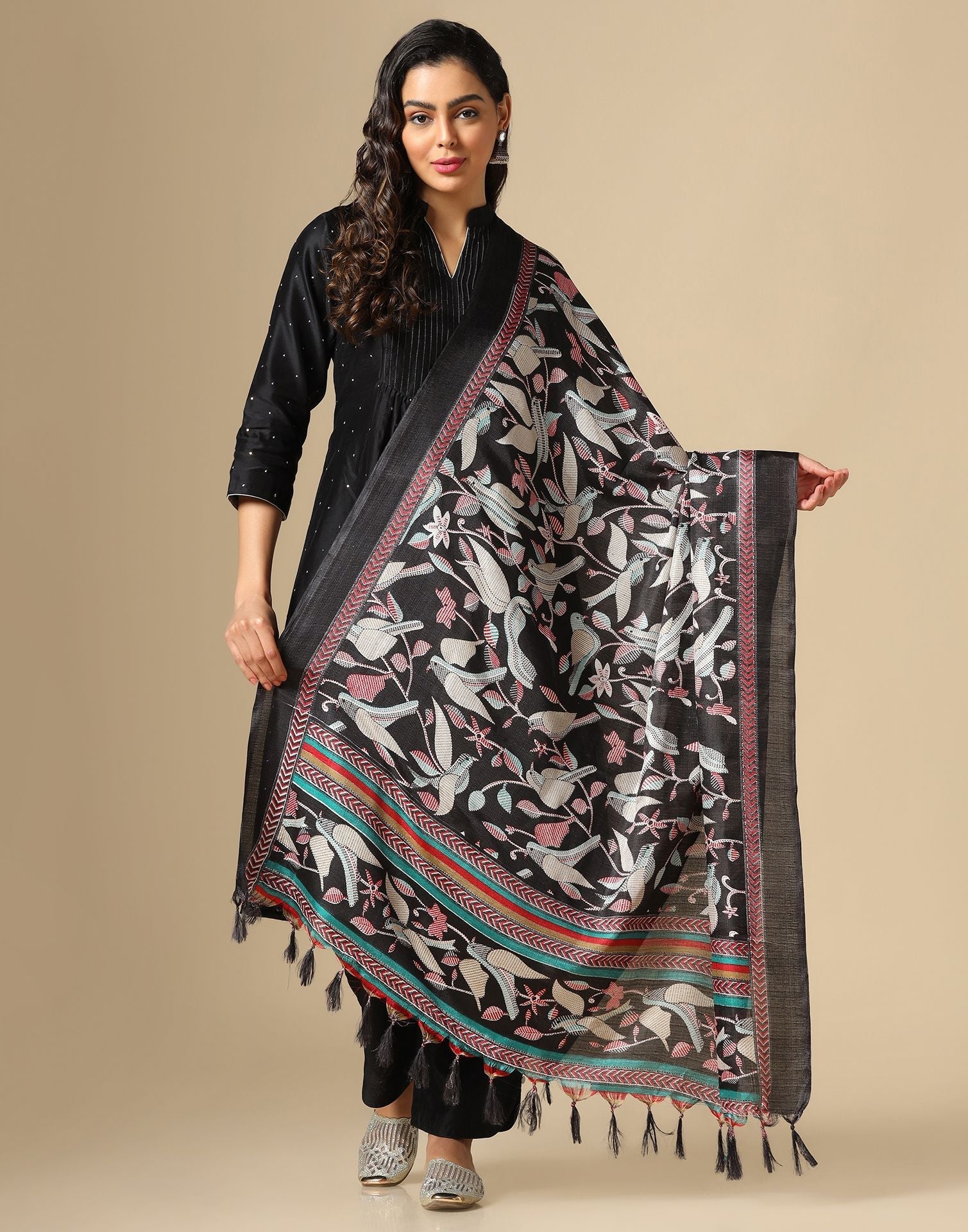 Black Khadi Silk Dupatta | Leemboodi