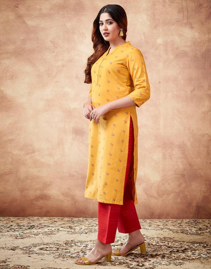 Turmeric Yellow Plain Cotton Straight Kurta Set With Dupatta