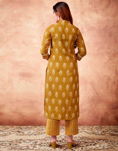 Mustard Yellow Printed Rayon Straight Kurta Set With Dupatta