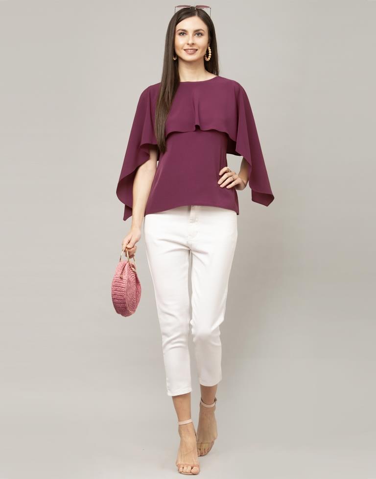 Blissful Wine Coloured Dyed Georgette Crepe Tops | Sudathi