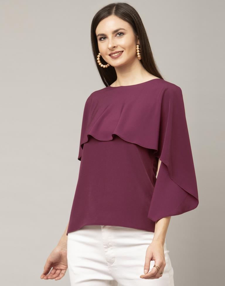 Blissful Wine Coloured Dyed Georgette Crepe Tops | Sudathi