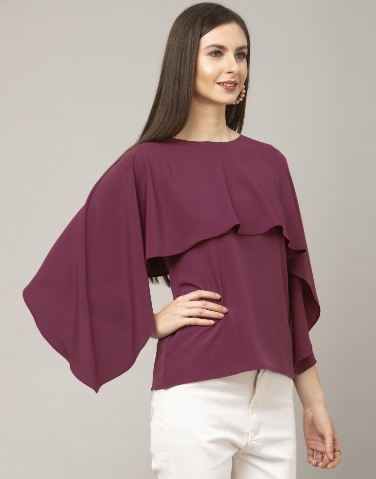 Blissful Wine Coloured Dyed Georgette Crepe Tops | Sudathi