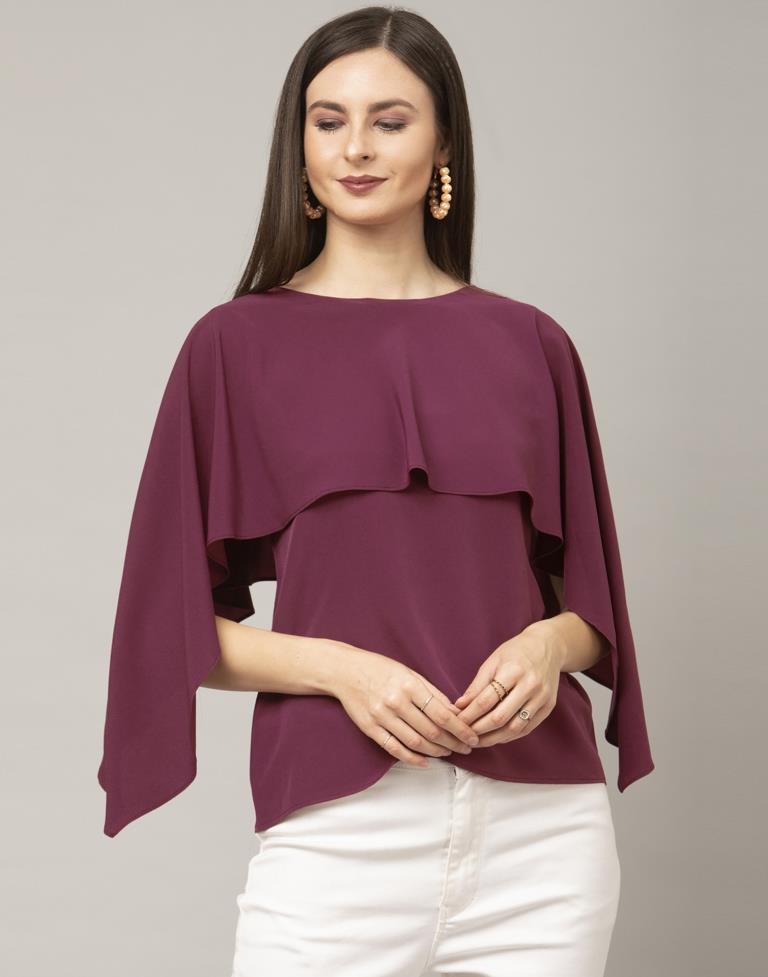 Blissful Wine Coloured Dyed Georgette Crepe Tops | Sudathi