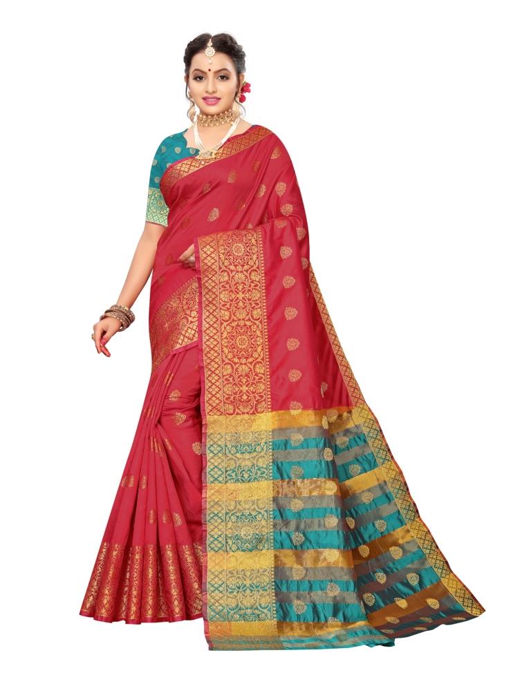 Red Coloured Kanjivaram Jacquard Silk Saree | Leemboodi