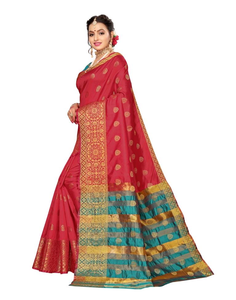 Red Coloured Kanjivaram Jacquard Silk Saree | Leemboodi