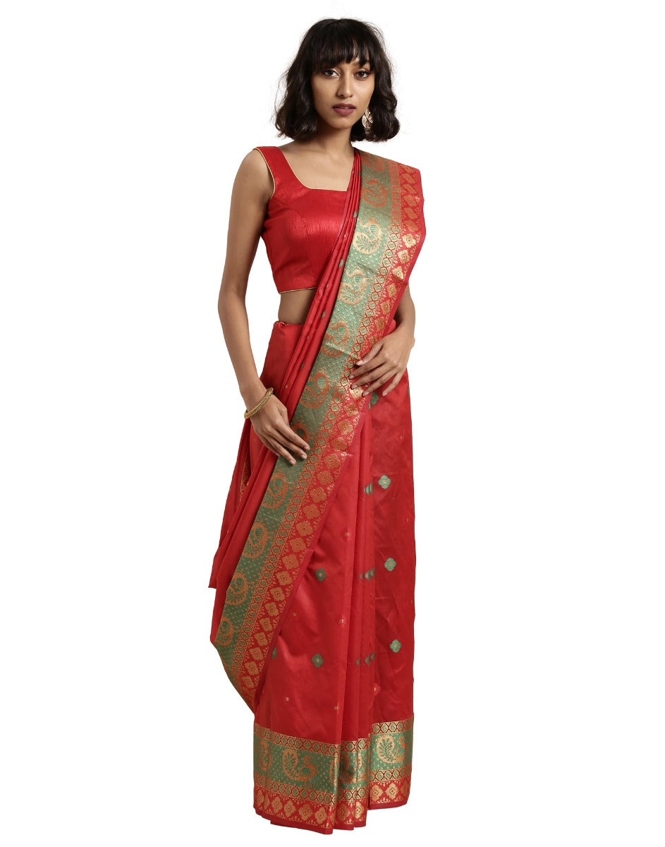 Red Coloured Poly Silk Jacquard Partywear saree | Sudathi