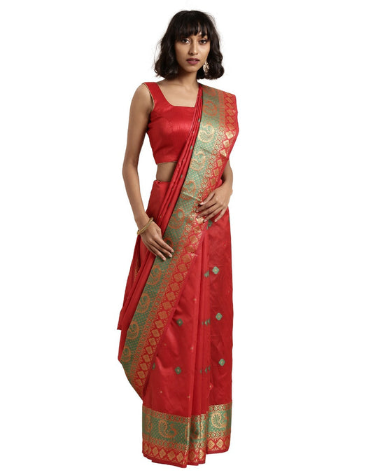 Red Coloured Poly Silk Jacquard Partywear saree | Sudathi