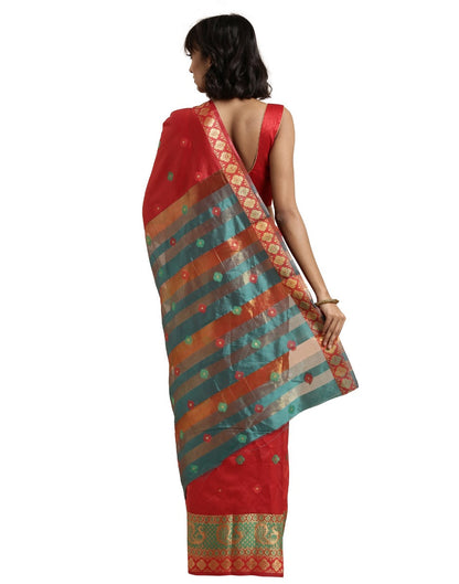 Red Coloured Poly Silk Jacquard Partywear saree | Sudathi