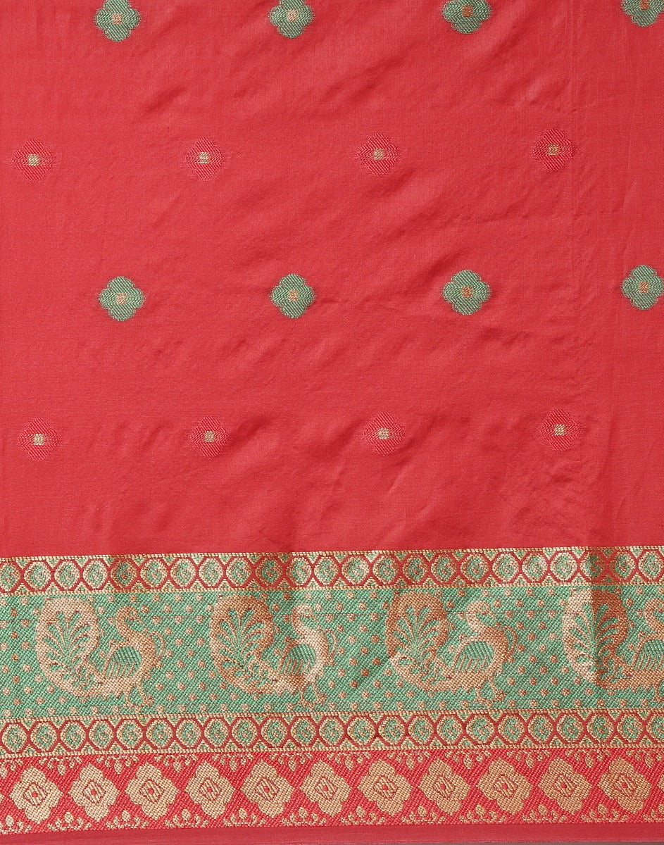 Red Coloured Poly Silk Jacquard Partywear saree | Sudathi