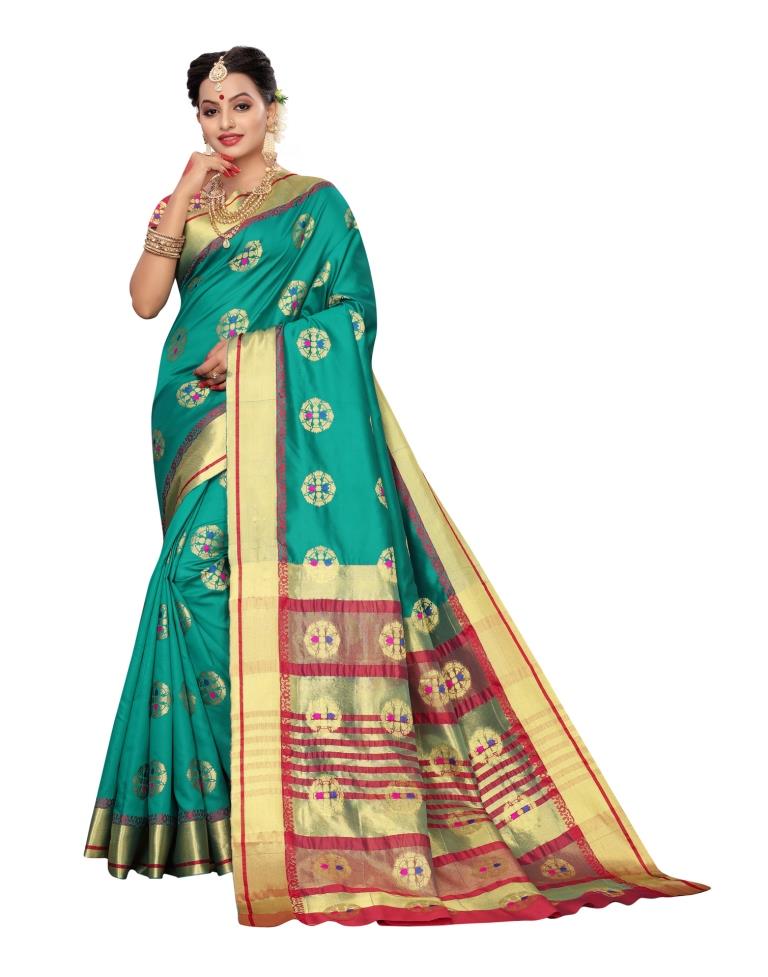 Turquoise Coloured Poly Silk Jacquard Partywear saree | Leemboodi