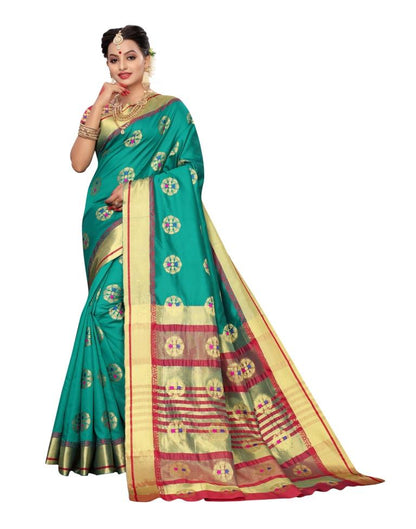 Turquoise Coloured Poly Silk Jacquard Partywear saree | Leemboodi