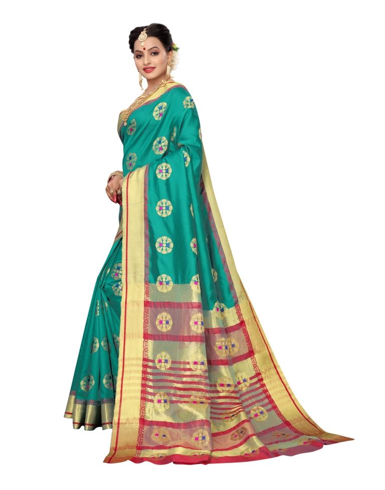 Turquoise Coloured Poly Silk Jacquard Partywear saree | Leemboodi
