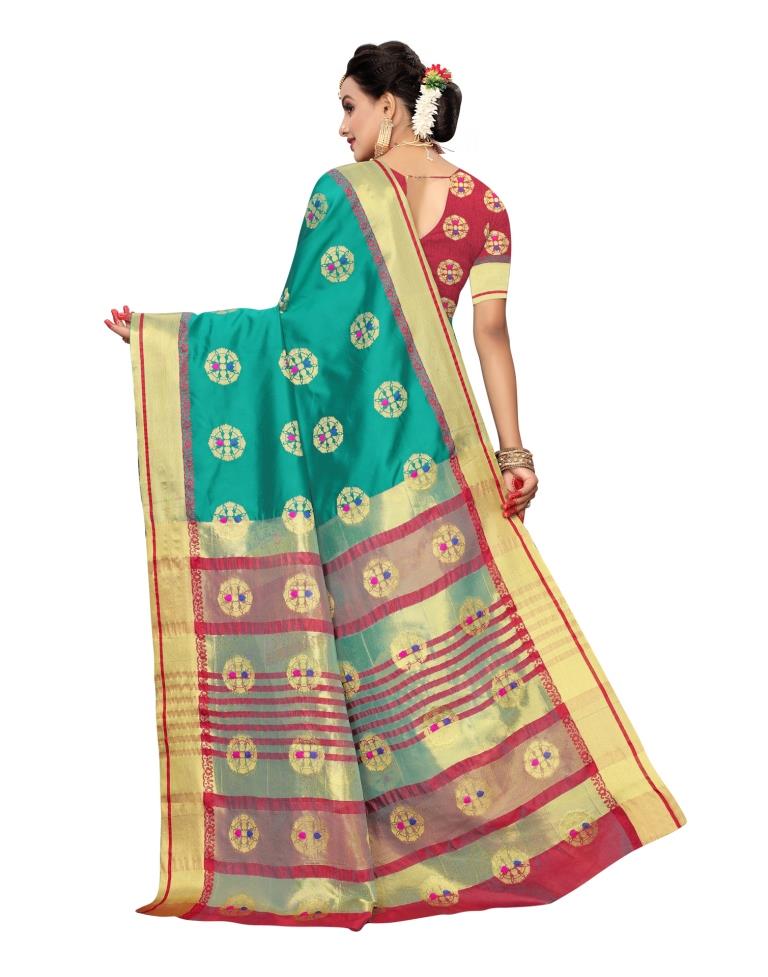 Turquoise Coloured Poly Silk Jacquard Partywear saree | Leemboodi