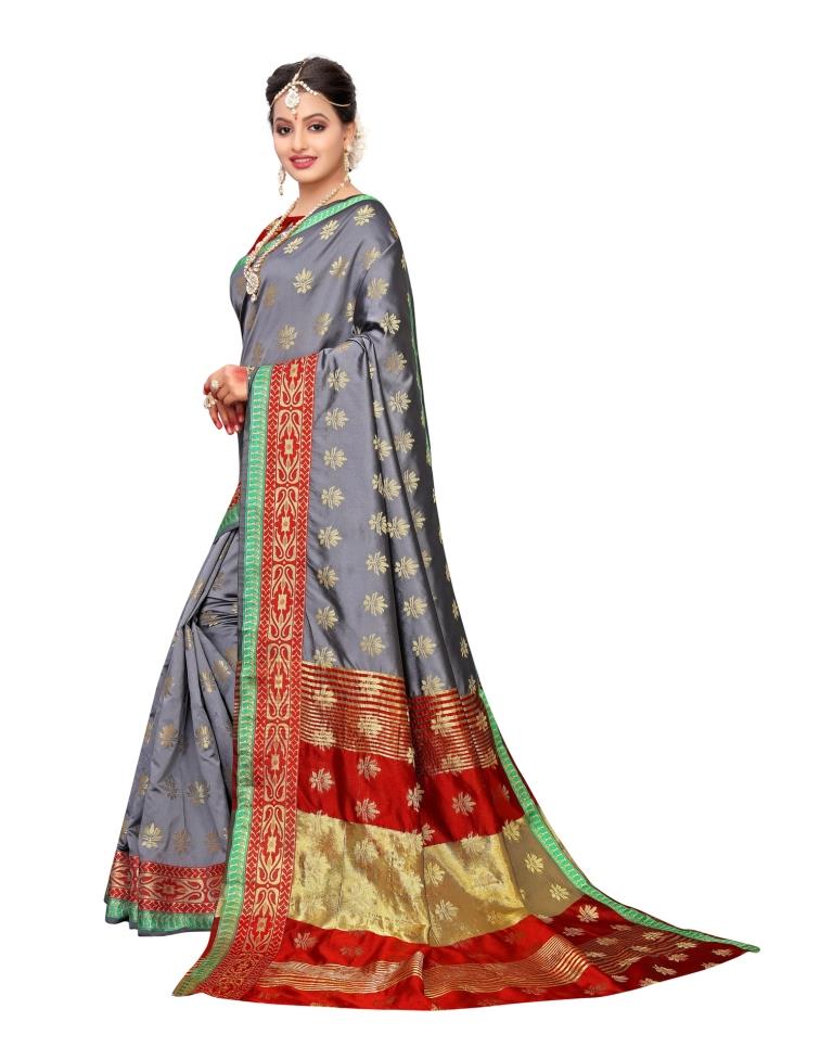 Grey Banarasi Silk Saree