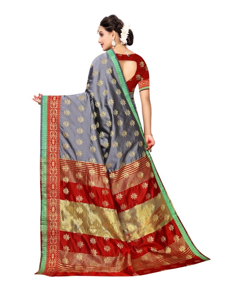 Grey Banarasi Silk Saree