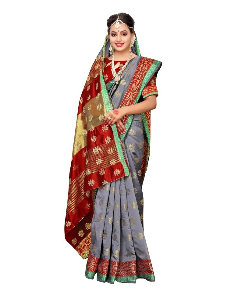 Grey Banarasi Silk Saree