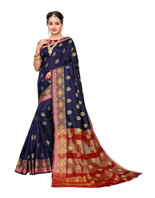 Navy Blue Banarasi Silk Saree