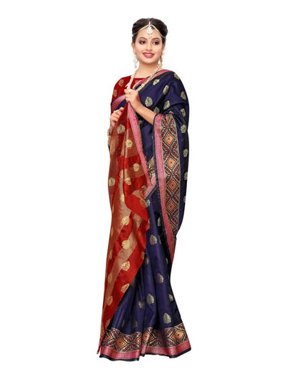Navy Blue Banarasi Silk Saree