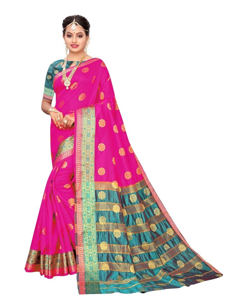 Pink Coloured Poly Silk Jacquard Partywear saree | Leemboodi