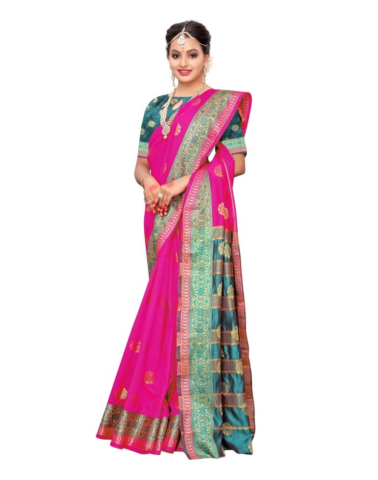 Pink Coloured Poly Silk Jacquard Partywear saree | Leemboodi