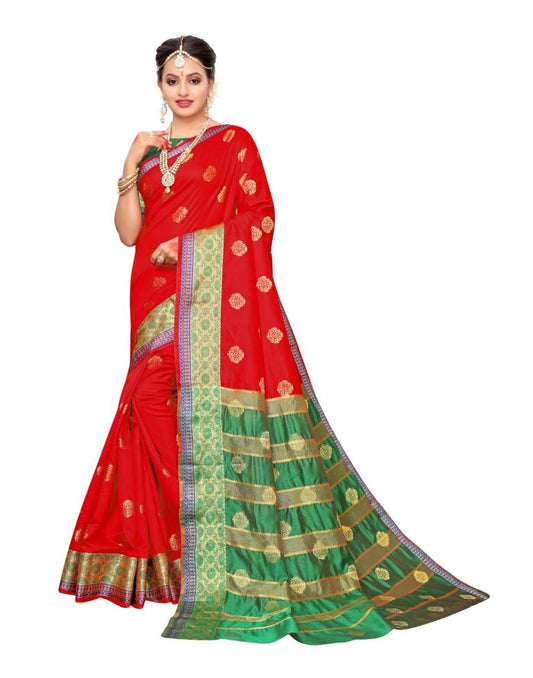 Red Coloured Poly Silk Jacquard Partywear saree | Leemboodi