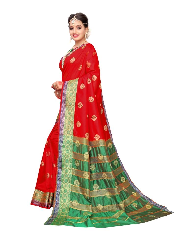 Red Coloured Poly Silk Jacquard Partywear saree | Leemboodi