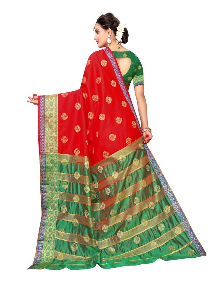 Red Coloured Poly Silk Jacquard Partywear saree | Leemboodi