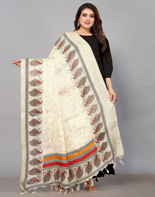 Cream Khadi Silk Dupatta | Leemboodi