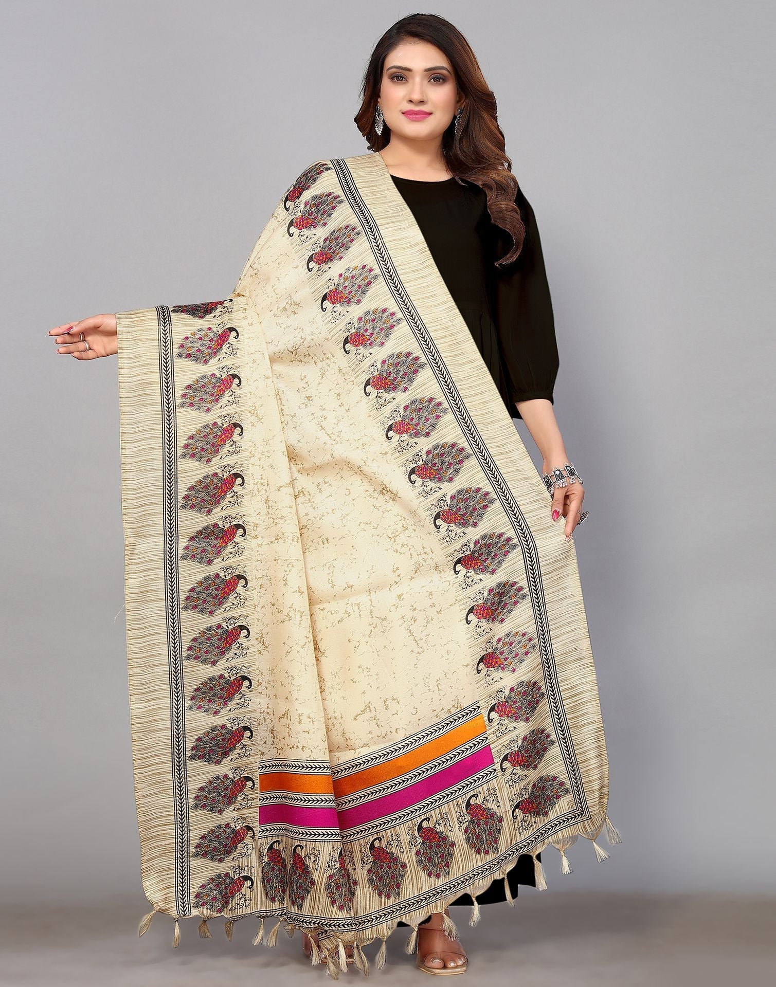 Cream Khadi Silk Dupatta | Leemboodi